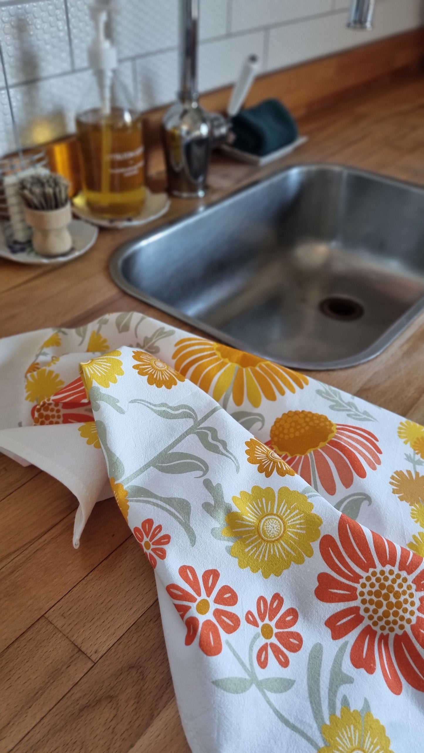 Among the Marigolds Tea Towel