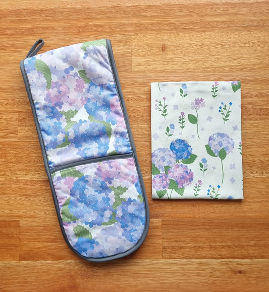 Hydrangea Tea Towel + Oven Glove Set