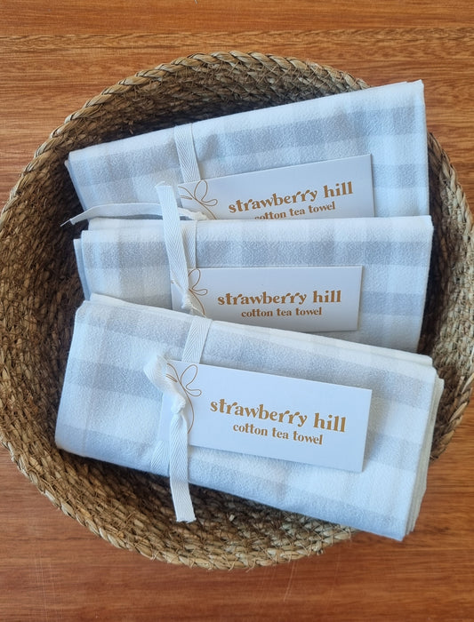 Light Silver Check 3 Tea Towel Bundle